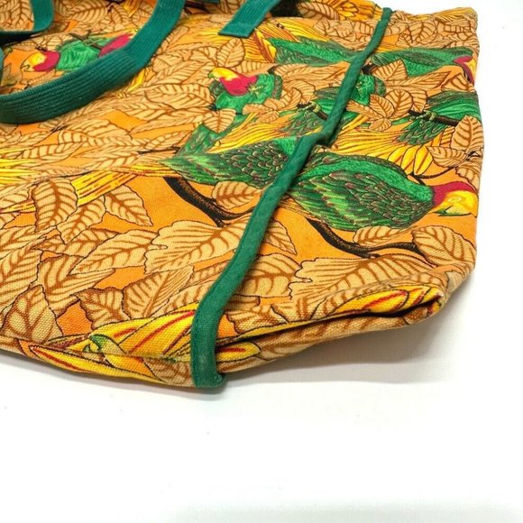HERMES Parakeet bird pattern Bag Tote Bag Canvas Orange - Picture 8 of 10